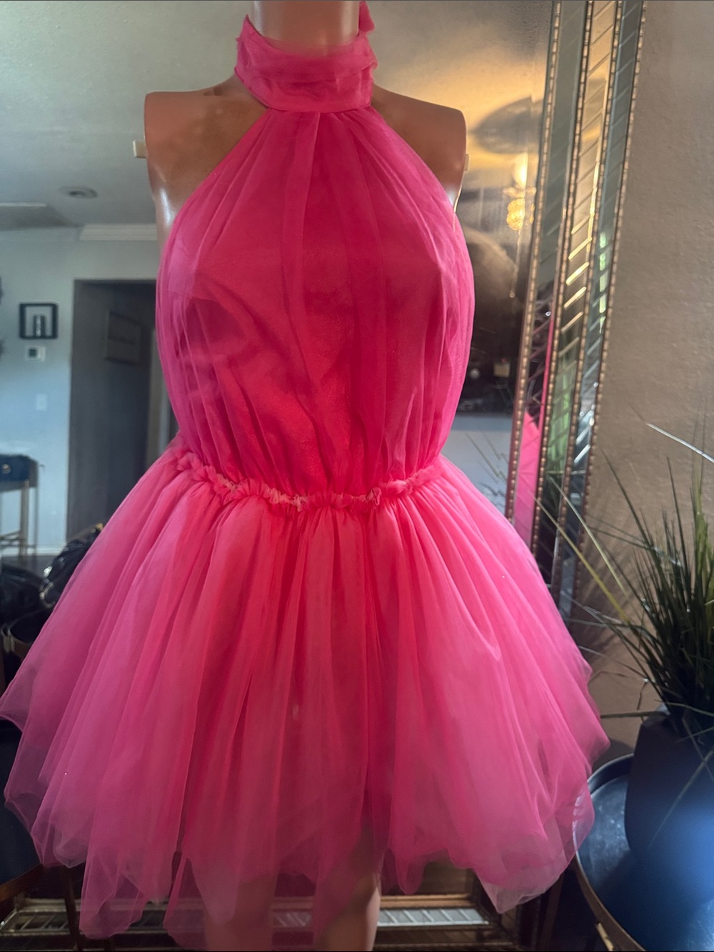 Hot Pink Halter Tulle Party Dress